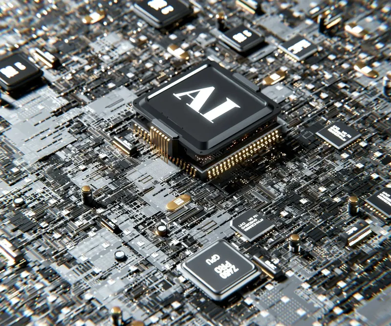 Close-up of a circuit board with a chip labelled AI.