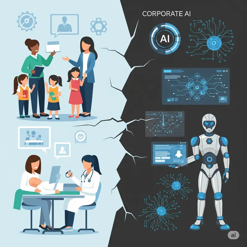 AI applications in education and healthcare illustration.